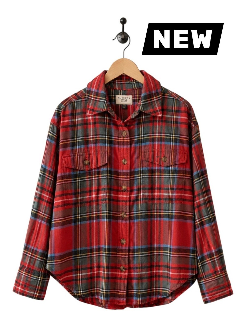 New! American Eagle Classic Plaid Flannel Shirt Jacket L & XL - SHACKET -